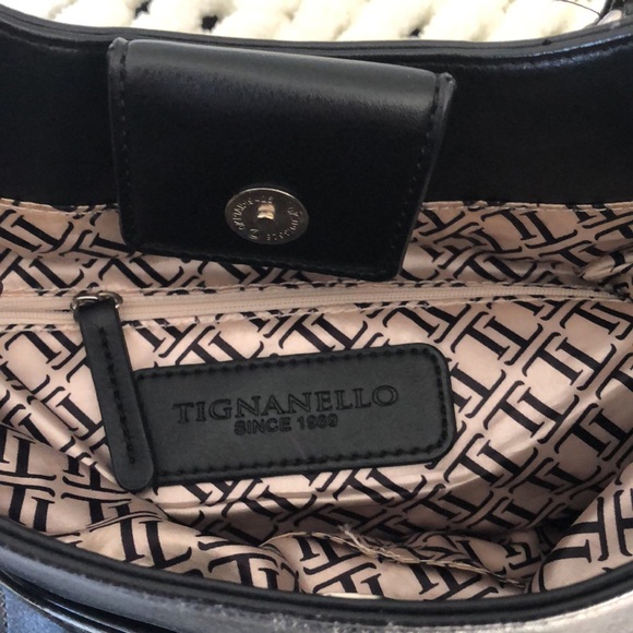 Tignanello Authentic black magnetic shoulder bag. 13 x 10 1/2. Tassels. EUC - Picture 6 of 8